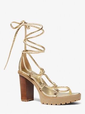Michael Kors Metallic Gold Lace-Up Block Heel Sandal